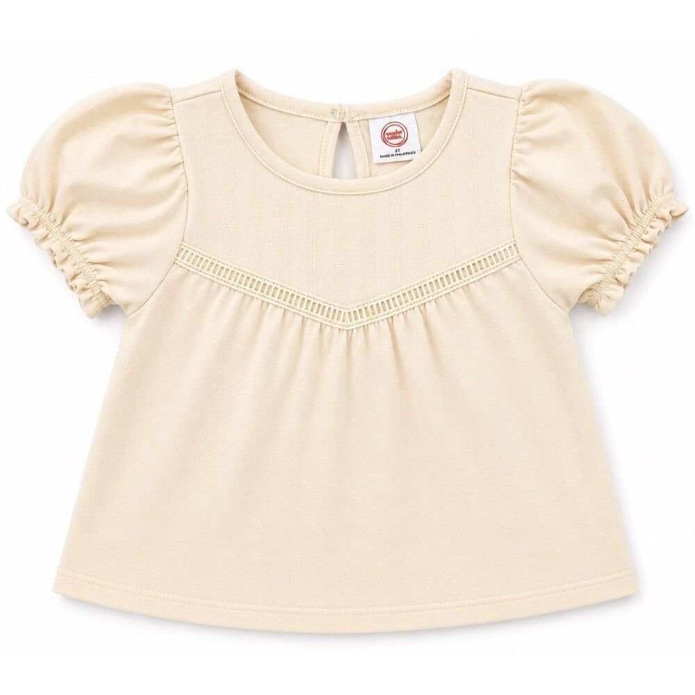Wonder Nation Toddler Girl Puff Sleeve Top | Cream | Size 2T | Cottagecore Boho